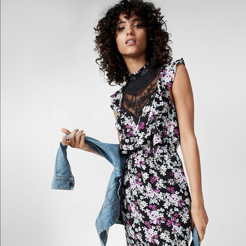 Floral Express Dress with Black Lace - Medium